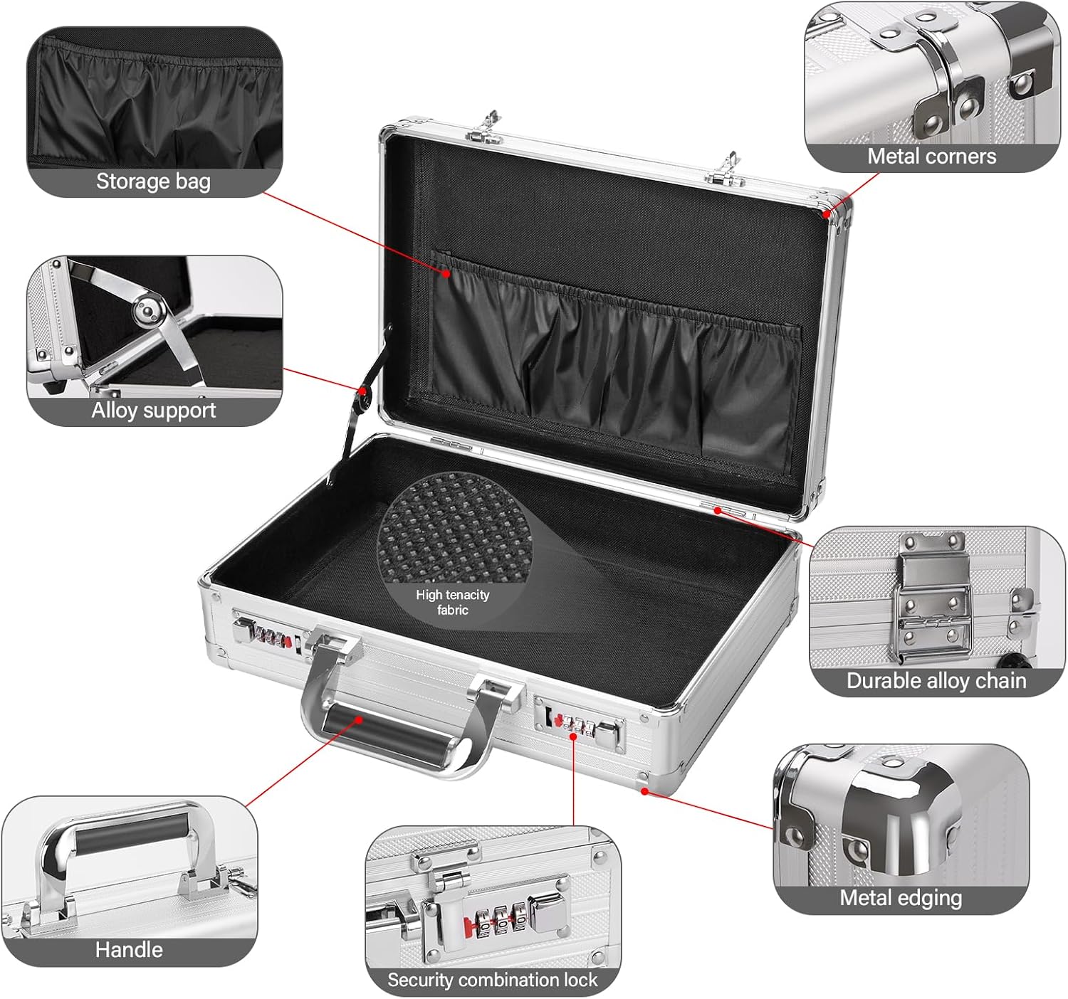 CAJA ORGANIZADORA METÁLICA LOCKCURX CON CERRADURAS DE COMBINACIÓN 14.2 X 9.4 X 4.5 PULGADAS - 4