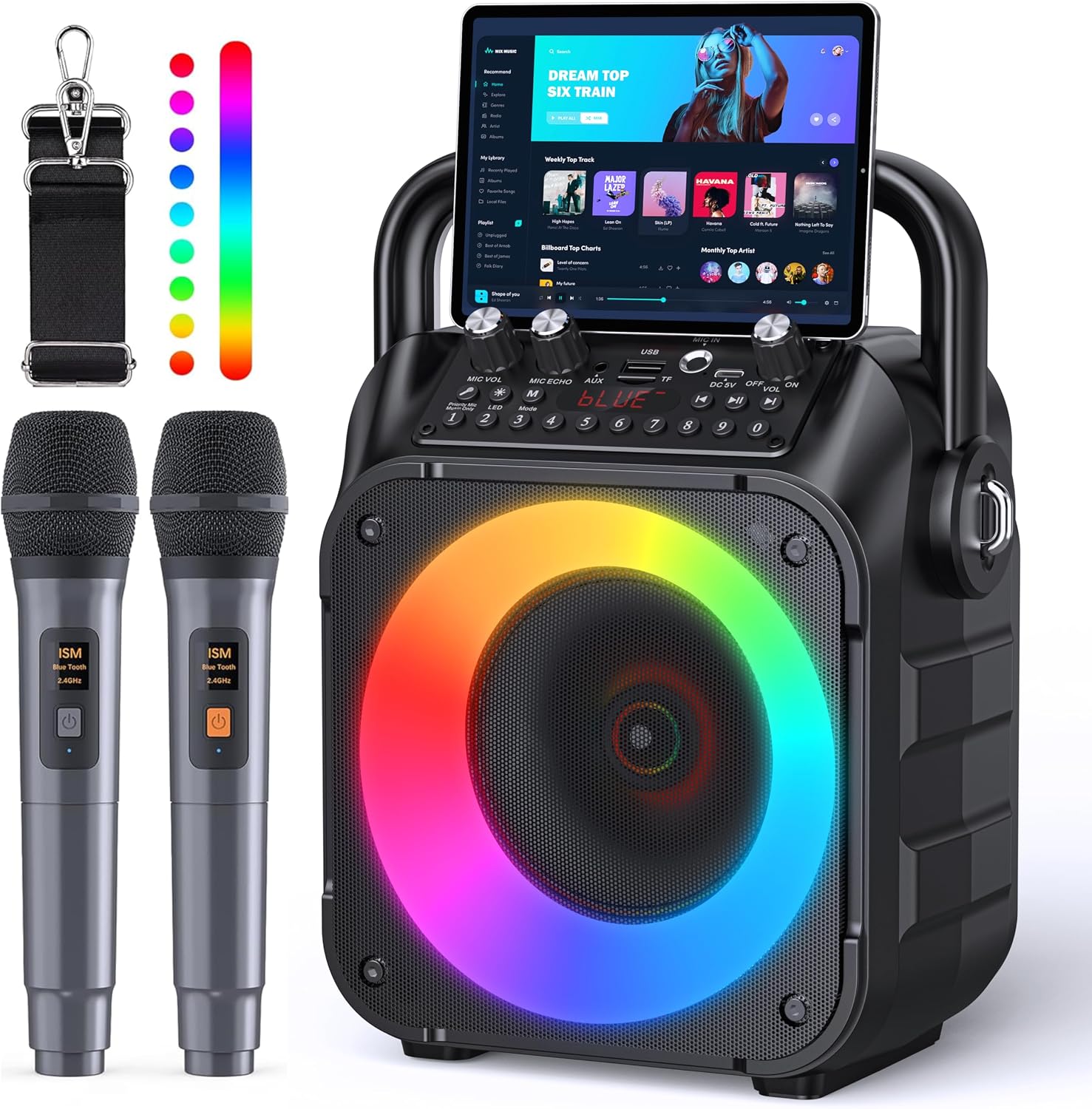 MEZCLADOR KARAOKE CYY PORTÁTIL BLUETOOTH CON 2 MICRÓFONOS INALÁMBRICOS - 1