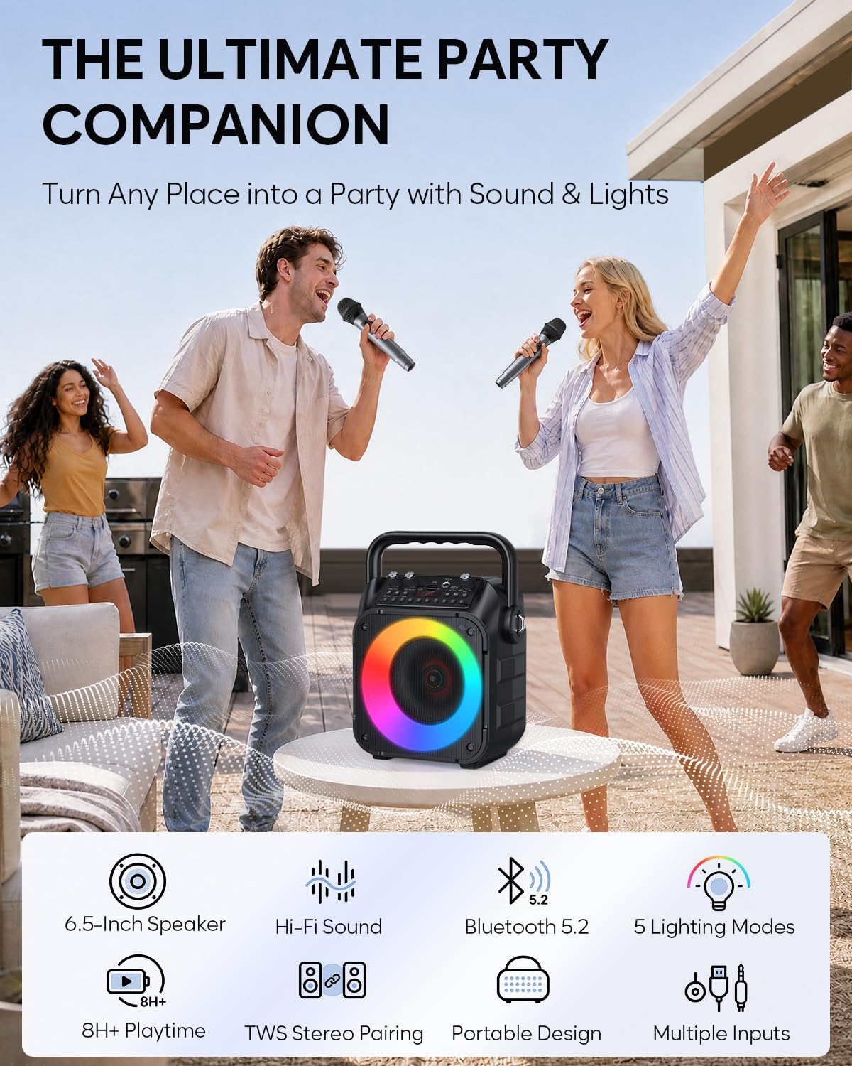 MEZCLADOR KARAOKE CYY PORTÁTIL BLUETOOTH CON 2 MICRÓFONOS INALÁMBRICOS - 2