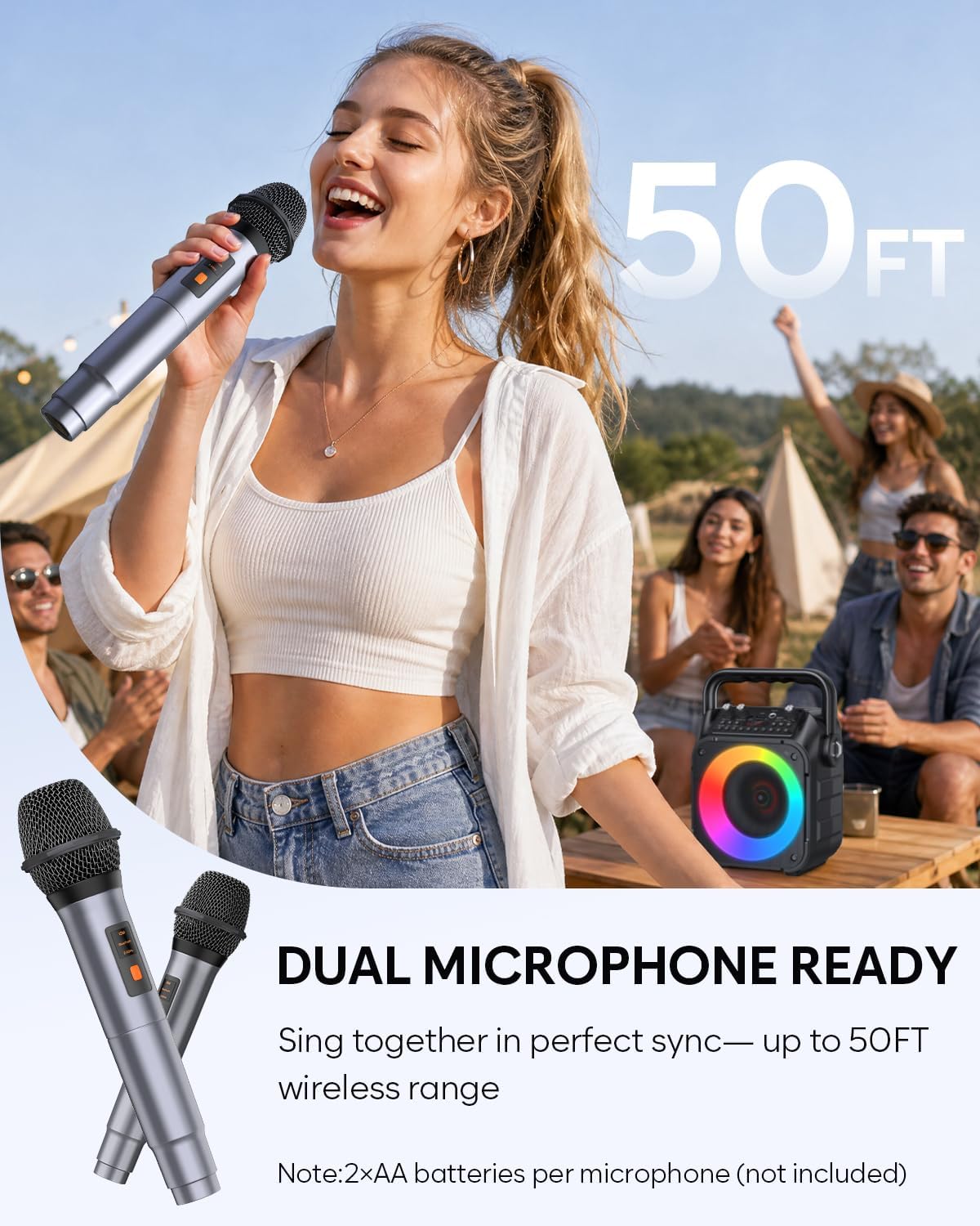 MEZCLADOR KARAOKE CYY PORTÁTIL BLUETOOTH CON 2 MICRÓFONOS INALÁMBRICOS - 4