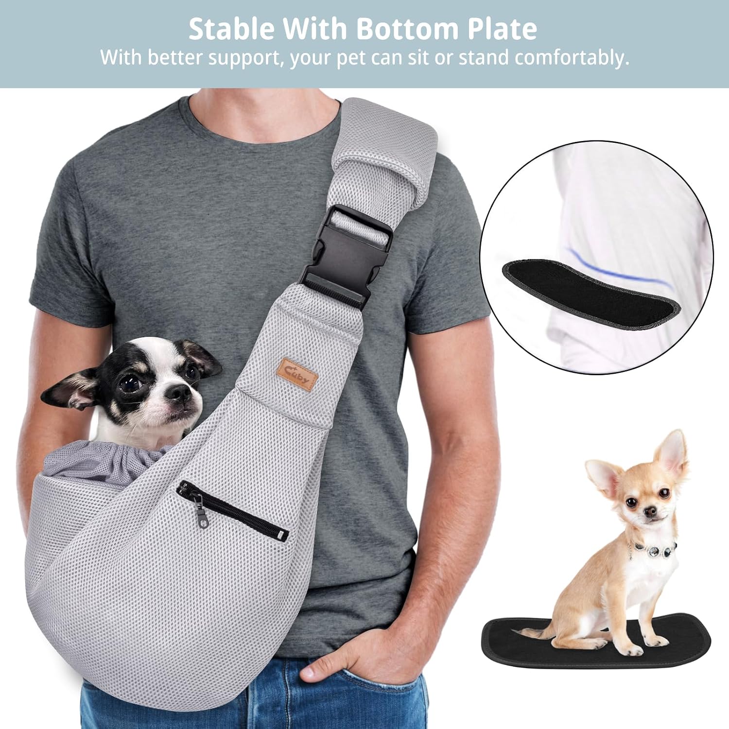 MOCHILA PORTADOR CUBY PARA PERROS Y GATOS GRIS MALLA AJUSTABLE - 3