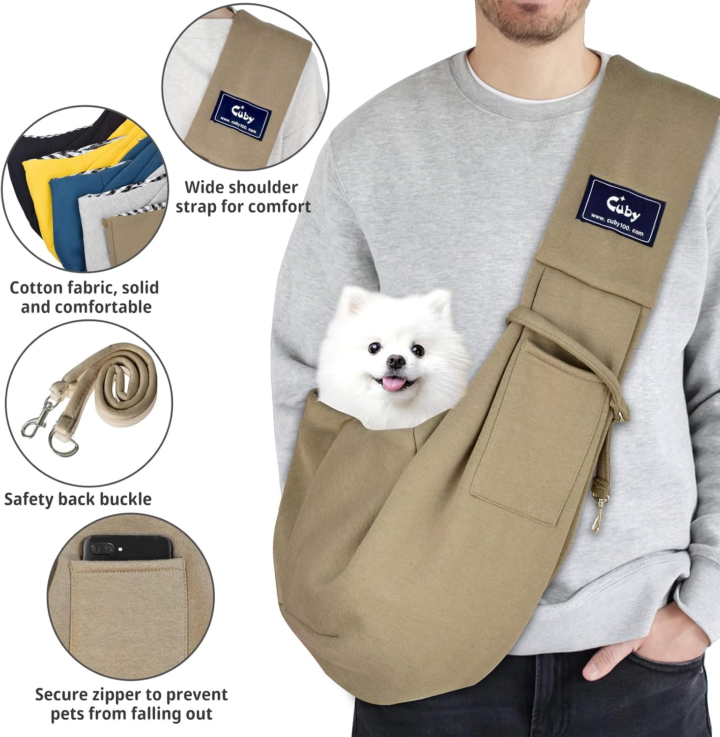 MOCHILA PORTADOR CUBY PARA PERROS Y GATOS PEQUEÑOS CAQUI SIN CORREA AJUSTABLE - 2