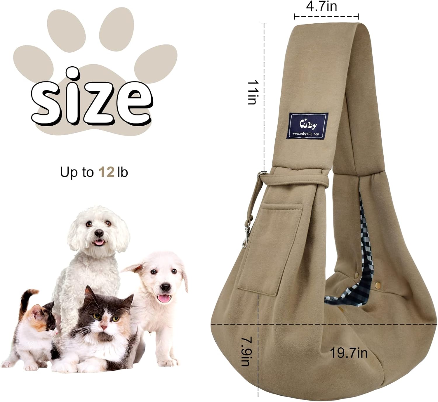 MOCHILA PORTADOR CUBY PARA PERROS Y GATOS PEQUEÑOS CAQUI SIN CORREA AJUSTABLE - 5