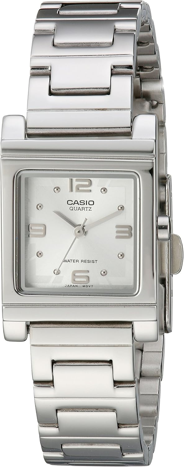 RELOJ CASIO LTP1237D-7A PARA MUJER, CAJA CUADRADA, ESFERA BLANCA, PULSERA PLATEADA - 1