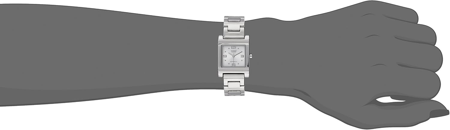 RELOJ CASIO LTP1237D-7A PARA MUJER, CAJA CUADRADA, ESFERA BLANCA, PULSERA PLATEADA - 5