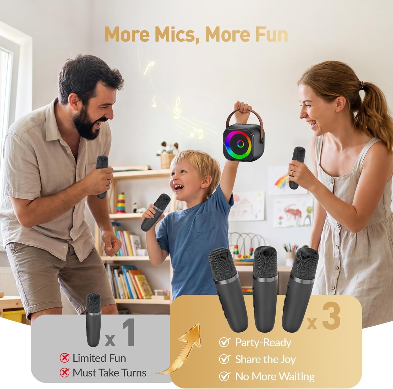 MEZCLADOR KARAOKE PORTÁTIL BEILIHART CON 3 MICRÓFONOS INALÁMBRICOS - 4