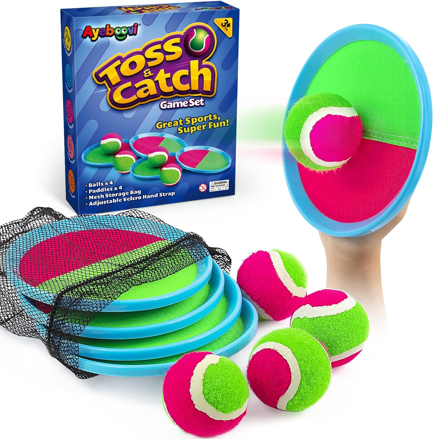 JUEGO DE LANZAMIENTO Y CAPTURA AYEBOOVI CON 4 PALETAS Y 4 PELOTAS ADHESIVAS - 1