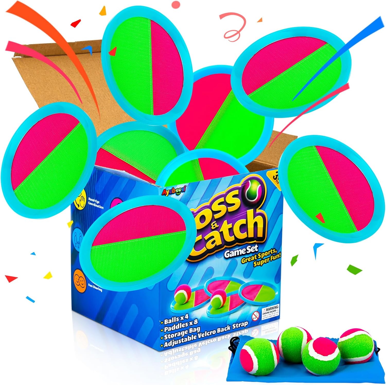 JUEGO DE PELOTAS ADHESIVAS AYEBOOVI CON 8 PALETAS Y 4 PELOTAS - 1
