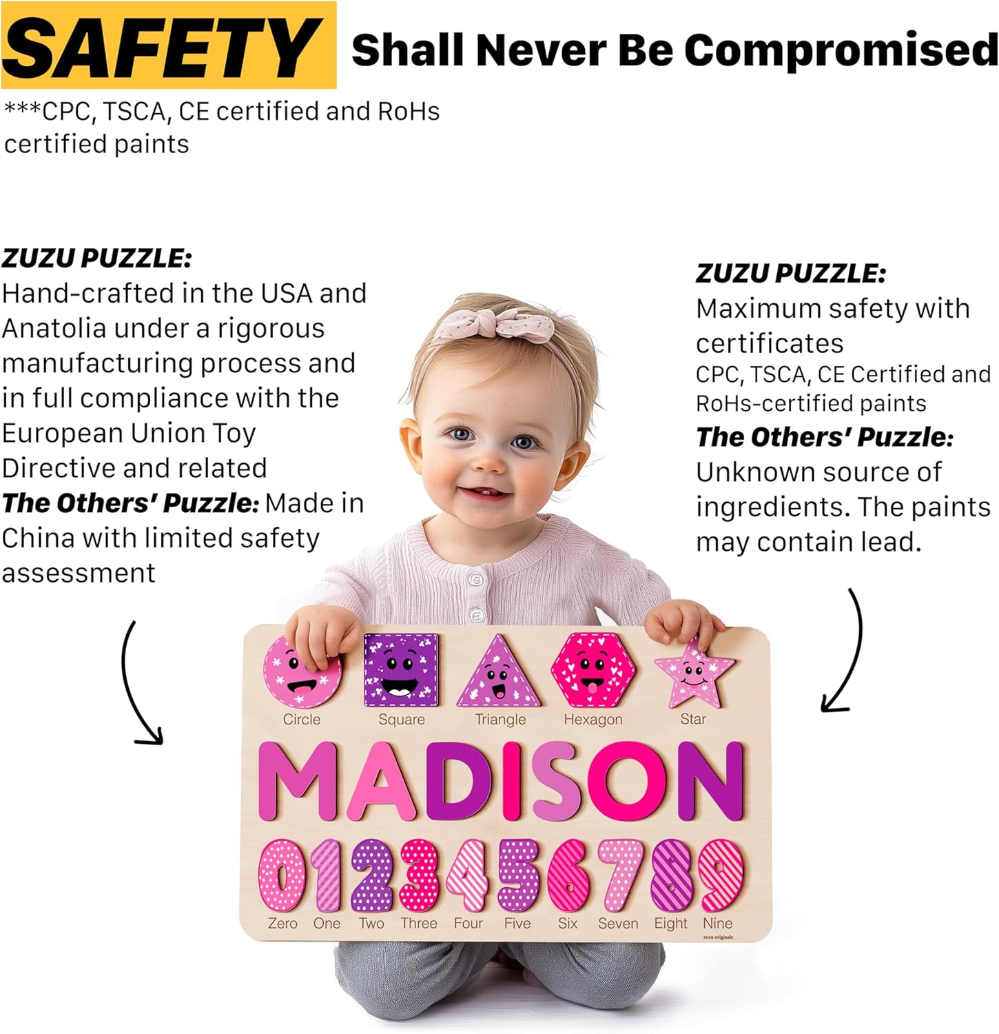 ROMPECABEZAS PERSONALIZADO ZUZU PUZZLE CON NOMBRE, NÚMEROS Y FORMAS PARA NIÑOS 1-3 AÑOS - 4