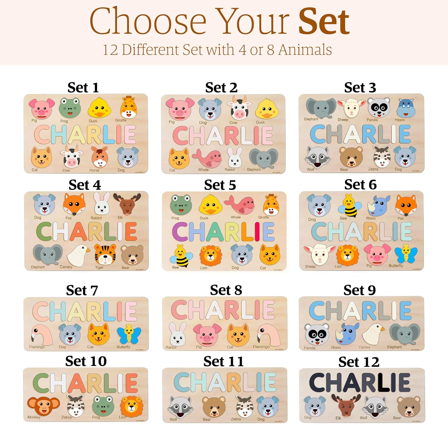 ROMPECABEZAS PERSONALIZADO ZUZU PUZZLE NOMBRE SAFARI MADERA MONTESSORI 1-3 AÑOS - 2