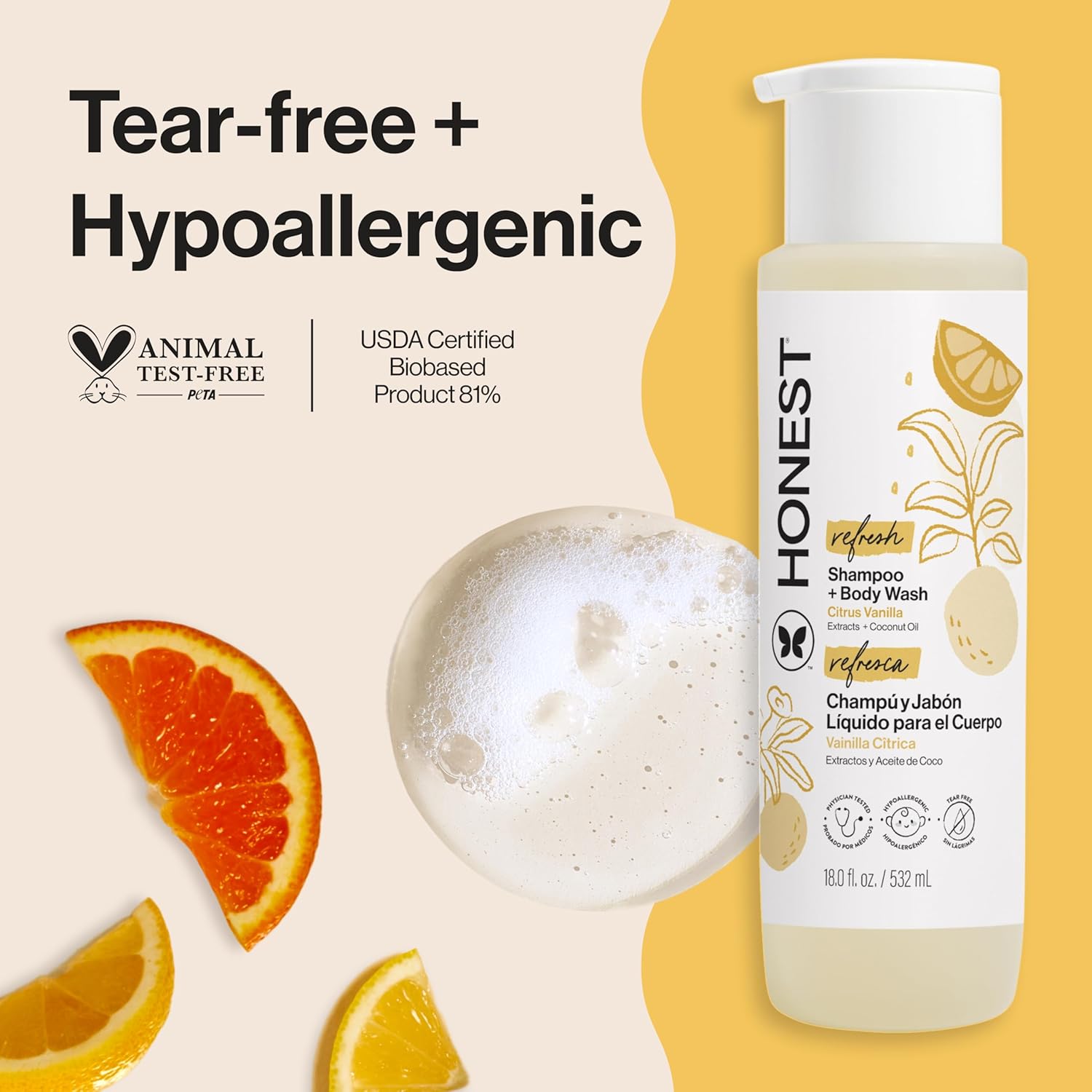 GEL DE DUCHA Y CHAMPÚ 2 EN 1 THE HONEST COMPANY CITRUS VANILLA REFRESH 18 FL OZ - 2