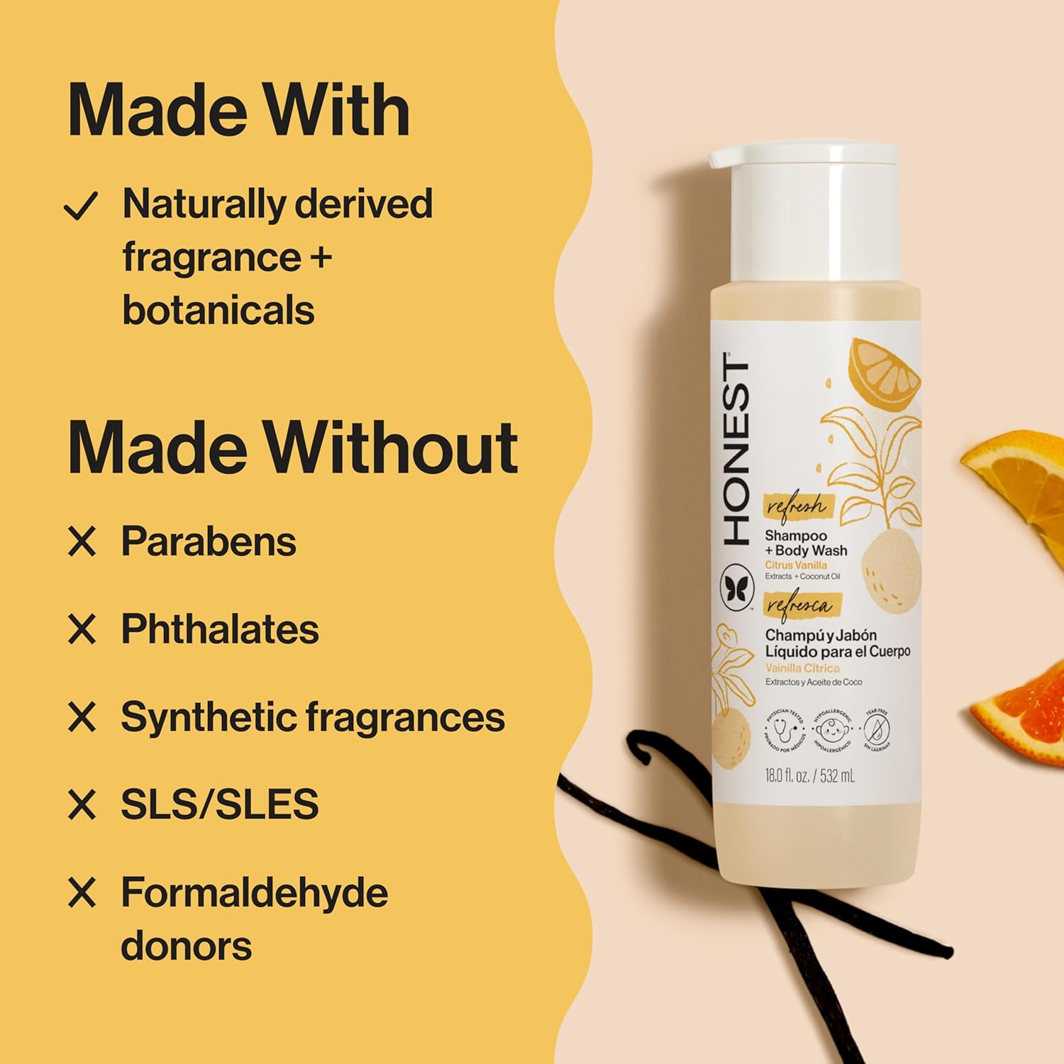 GEL DE DUCHA Y CHAMPÚ 2 EN 1 THE HONEST COMPANY CITRUS VANILLA REFRESH 18 FL OZ - 4