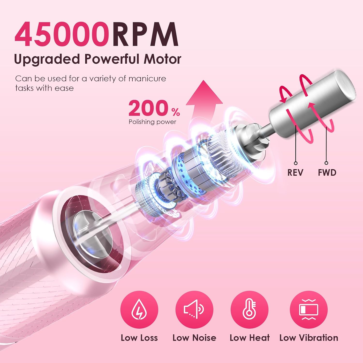 TORNO ELÉCTRICO PARA UÑAS HELIVIVE 45000RPM INALÁMBRICO - 2