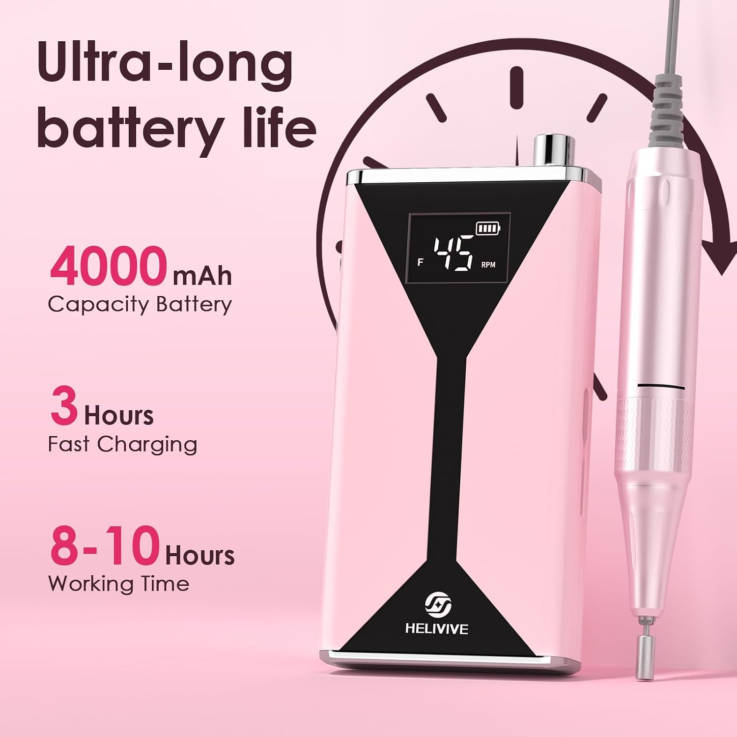 TORNO ELÉCTRICO PARA UÑAS HELIVIVE 45000RPM INALÁMBRICO - 3