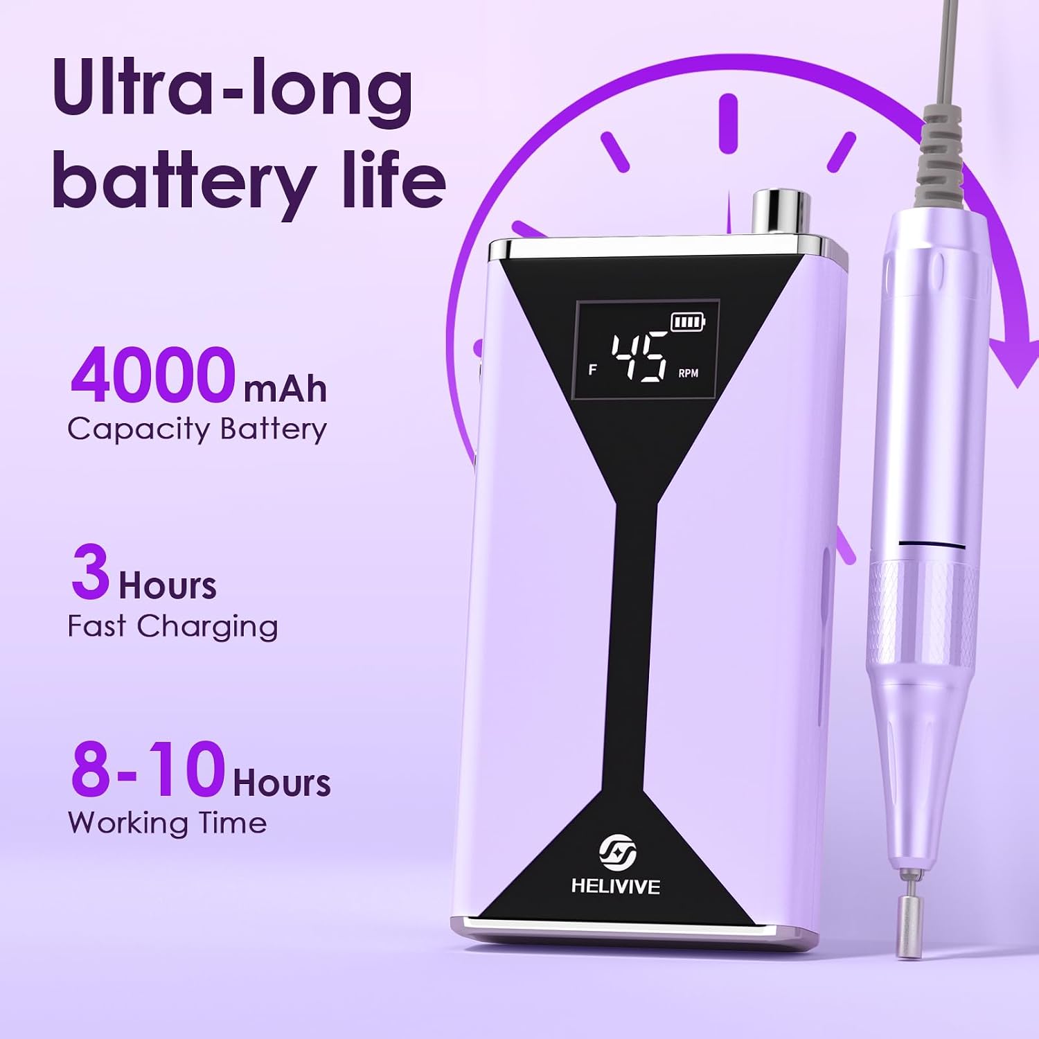 TORNO ELÉCTRICO PARA UÑAS HELIVIVE 45000RPM INALÁMBRICO - 3