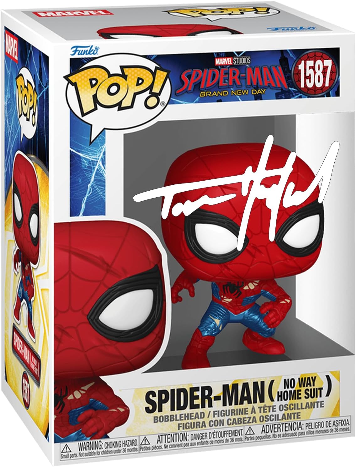 FUNKO POP MARVEL SPIDER-MAN TOM HOLLAND #1587 NO WAY HOME CON FIRMA FACSÍMIL Y ESTUCHE PROTECTOR - 1
