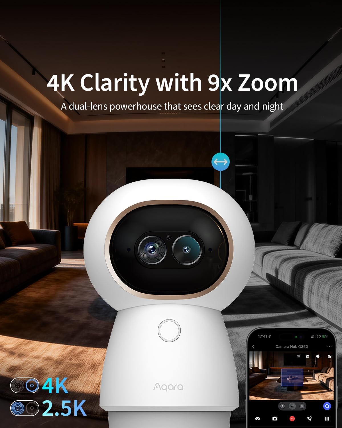 CÁMARA DE SEGURIDAD AQARA G350 4K UHD DUAL-LENS CON HUB MATTER - 2