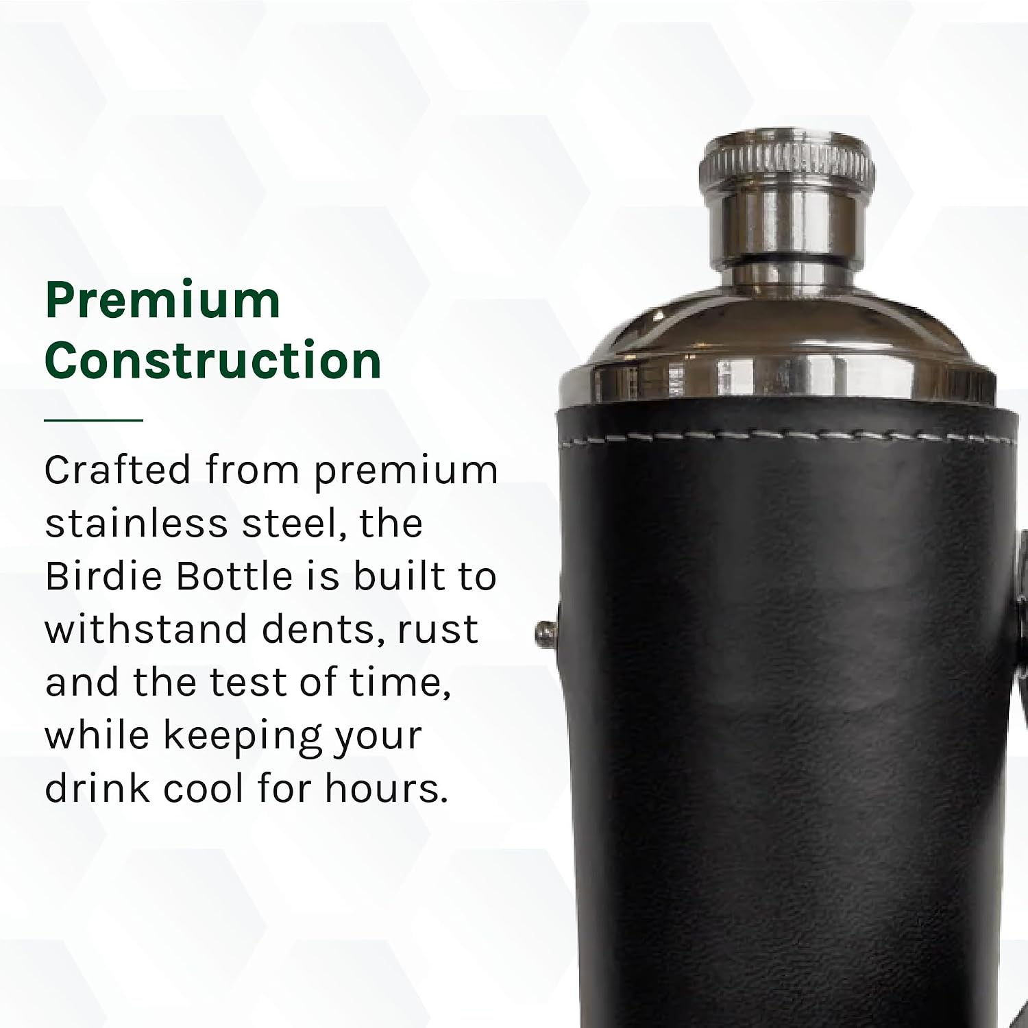FRASCO DE ACERO INOXIDABLE 12OZ NEGRO CON 4 VASOS DE TRAGO EN TAPA Y ESTUCHE DE CUERO - 5