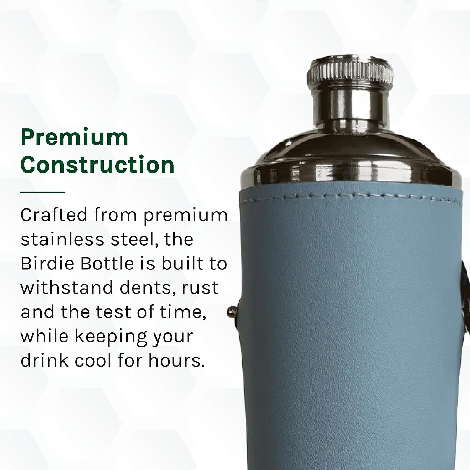 FRASCO BIRDIE BOTTLE 12OZ ACERO INOXIDABLE CON 4 VASOS DE TRAGO EN TAPA Y ESTUCHE DE CUERO - 5