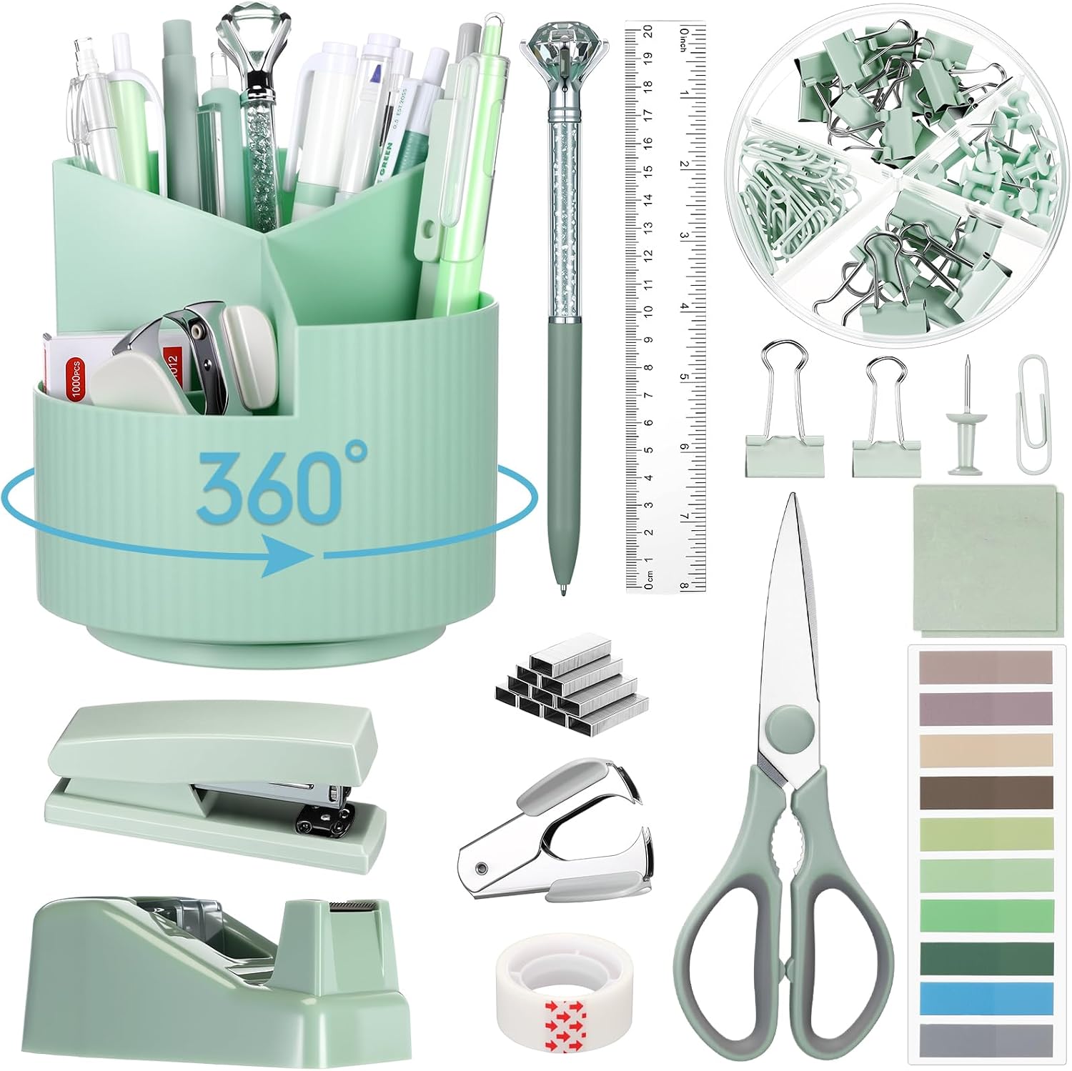 SET DE ACCESORIOS DE ESCRITORIO MARSPARK VERDE SALVIA 12 PIEZAS - 1
