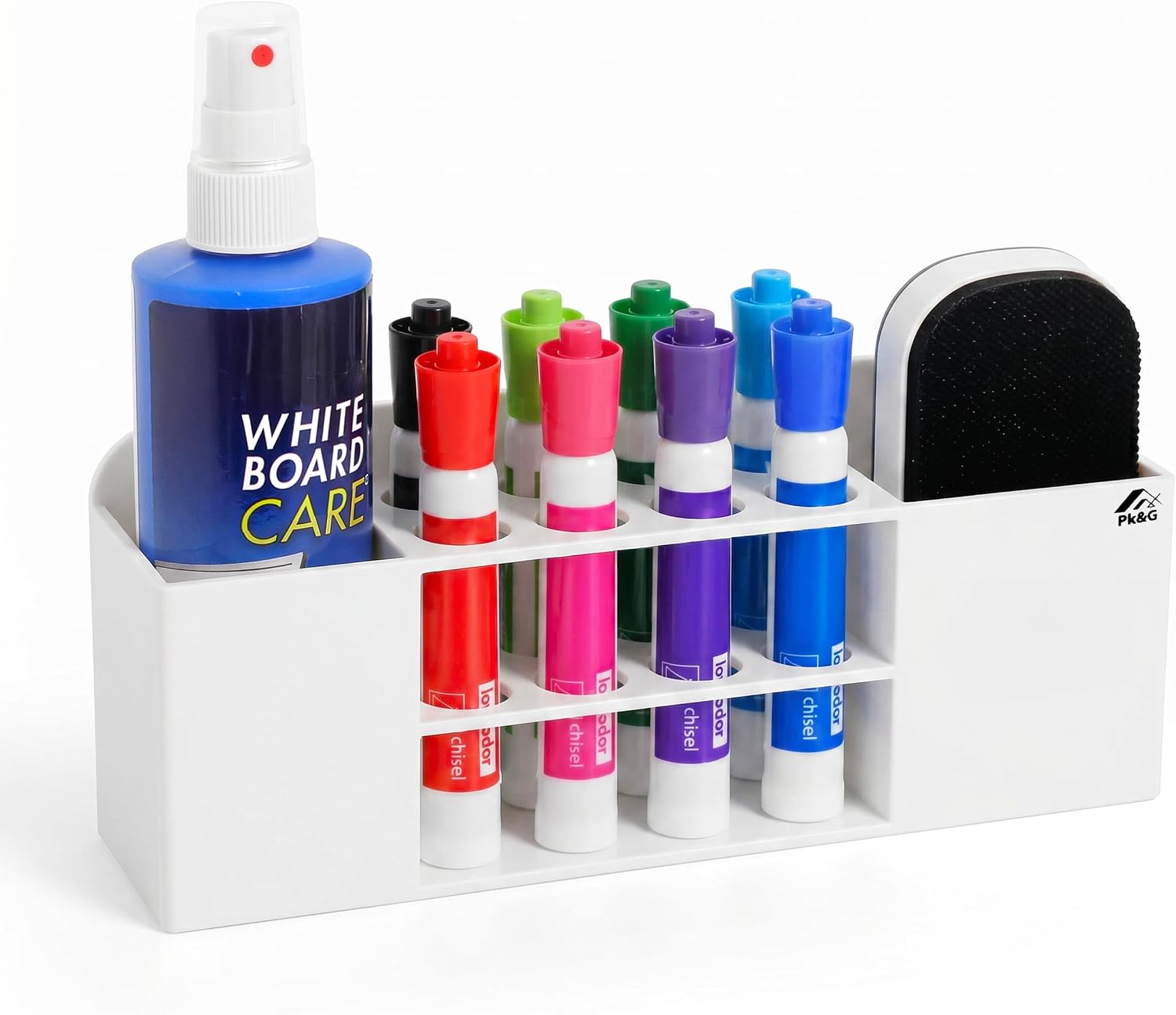 ORGANIZADOR DE MARCADORES MAGNÉTICO ACRÍLICO DE 8 ESPACIOS CON SOPORTE PARA PIZARRA BLANCA COLOR BLANCO - 1
