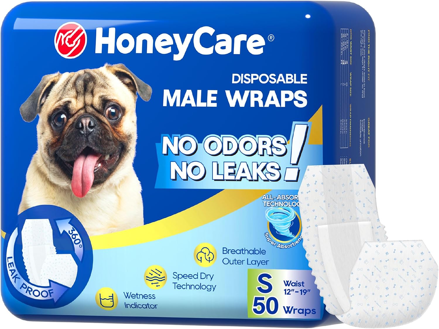 PAÑAL DESECHABLE PARA PERRO MACHO HONEY CARE ALL-ABSORB A26 TALLA PEQUEÑA 50 UNIDADES - 1