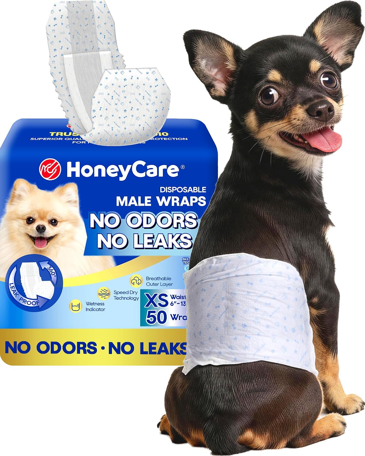 PAÑAL DESECHABLE PARA PERRO MACHO ALL-ABSORB A27 TALLA EXTRA PEQUEÑA 50 UNIDADES - 1