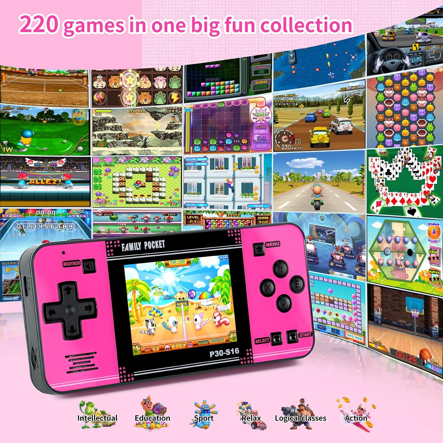CONSOLA PORTÁTIL WELLST·G P30S 220 JUEGOS RETRO PANTALLA 3.0' NEGRO Y ROSA - 2
