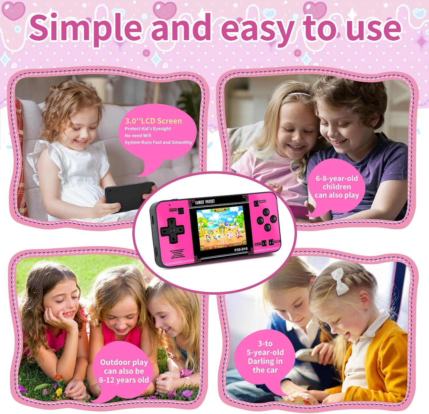 CONSOLA PORTÁTIL WELLST·G P30S 220 JUEGOS RETRO PANTALLA 3.0' NEGRO Y ROSA - 5