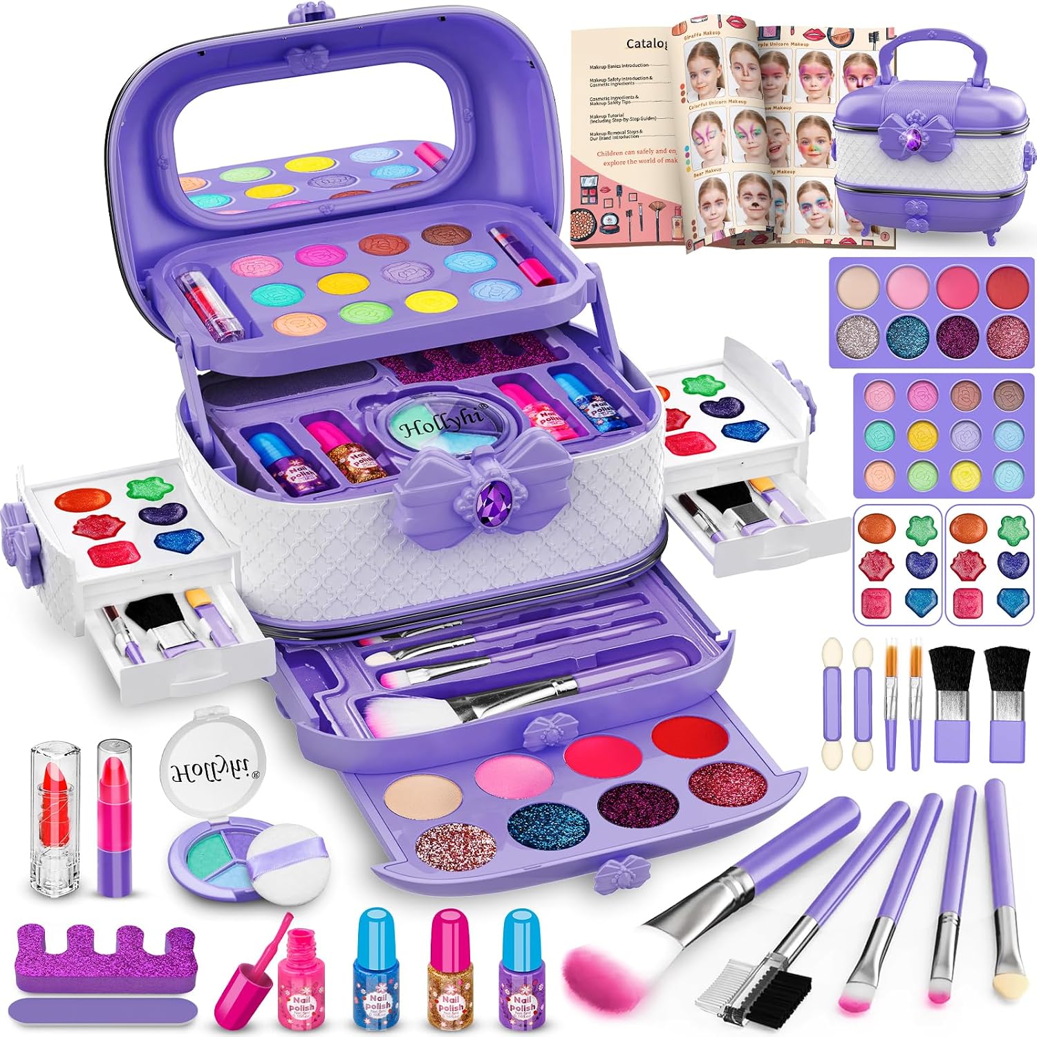 KIT DE MAQUILLAJE HOLLYHI 58 PIEZAS PARA NIÑAS CON ESTUCHE Y ESPEJO - 1