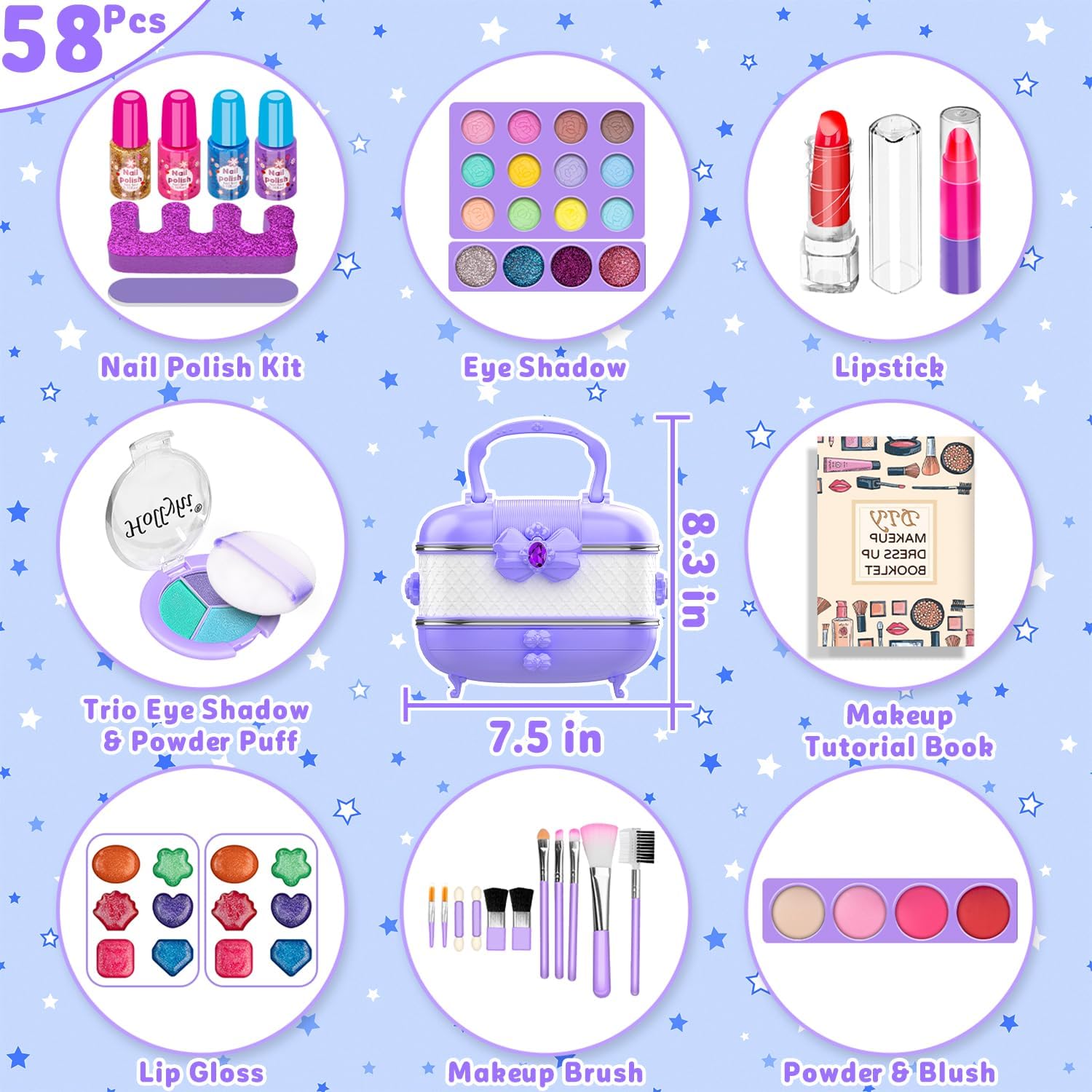 KIT DE MAQUILLAJE HOLLYHI 58 PIEZAS PARA NIÑAS CON ESTUCHE Y ESPEJO - 2