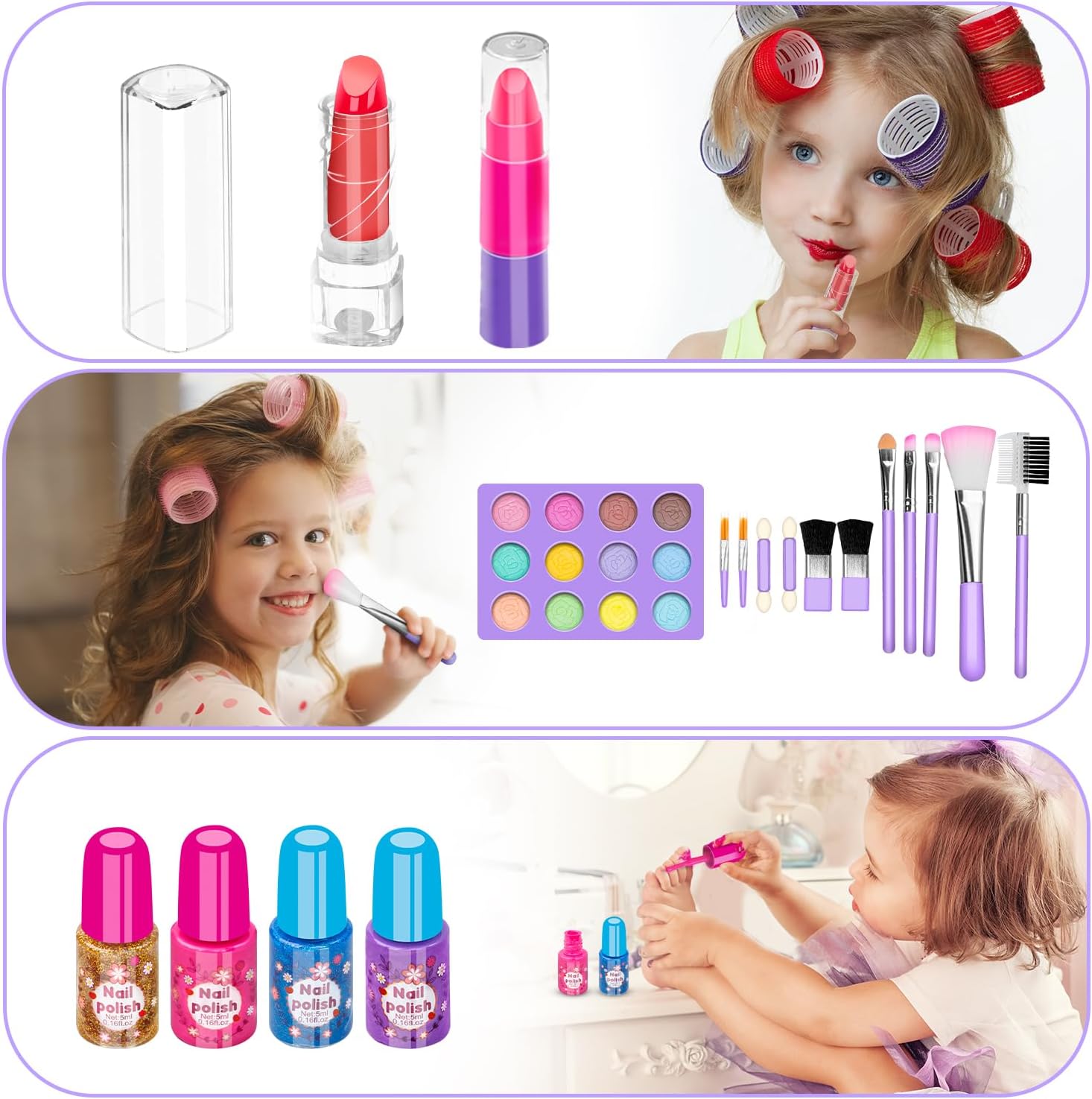 KIT DE MAQUILLAJE HOLLYHI 58 PIEZAS PARA NIÑAS CON ESTUCHE Y ESPEJO - 3