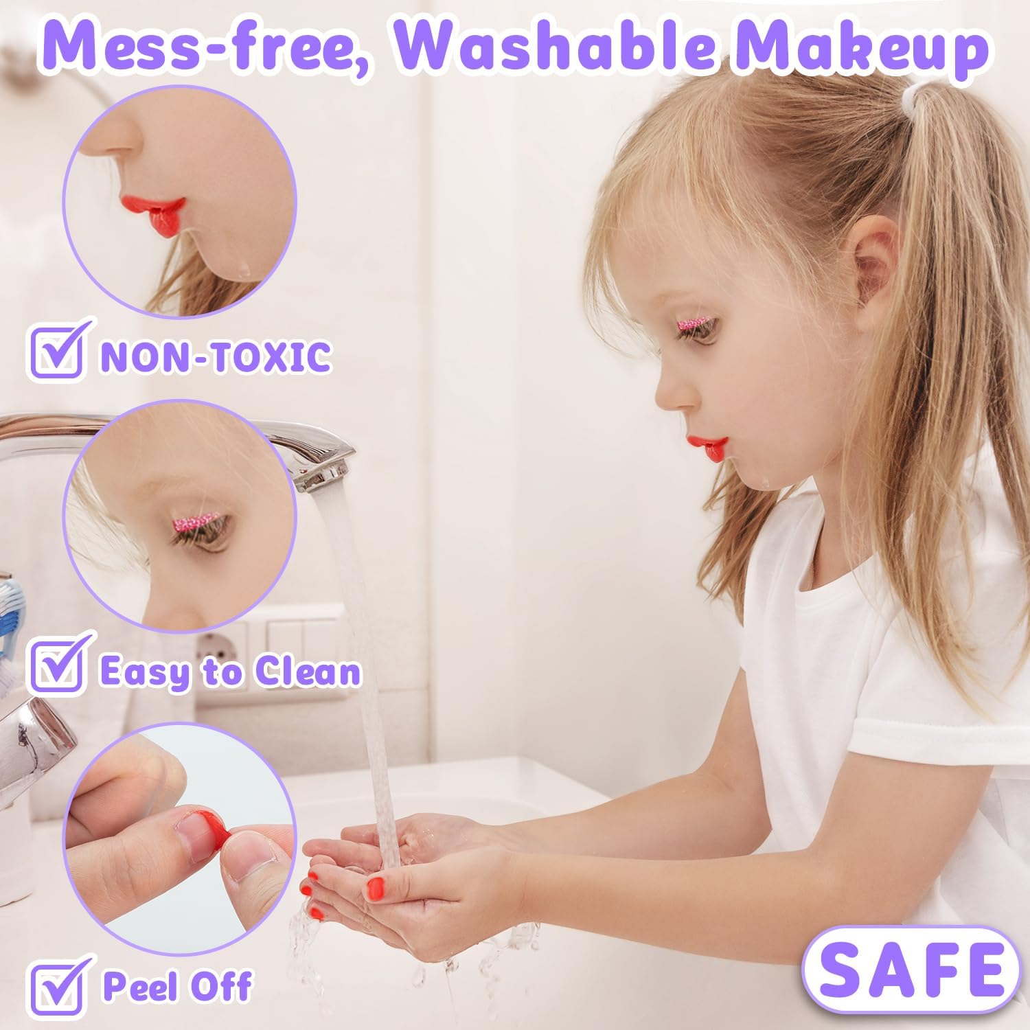 KIT DE MAQUILLAJE HOLLYHI 58 PIEZAS PARA NIÑAS CON ESTUCHE Y ESPEJO - 4