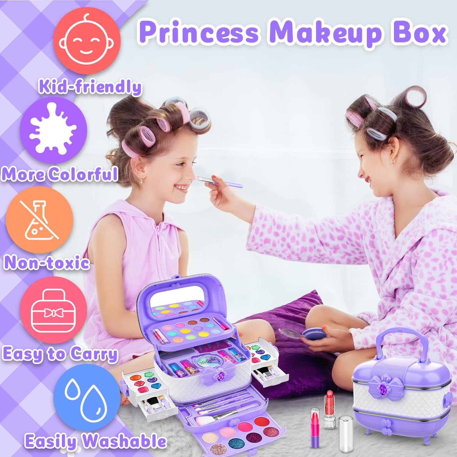 KIT DE MAQUILLAJE HOLLYHI 58 PIEZAS PARA NIÑAS CON ESTUCHE Y ESPEJO - 5