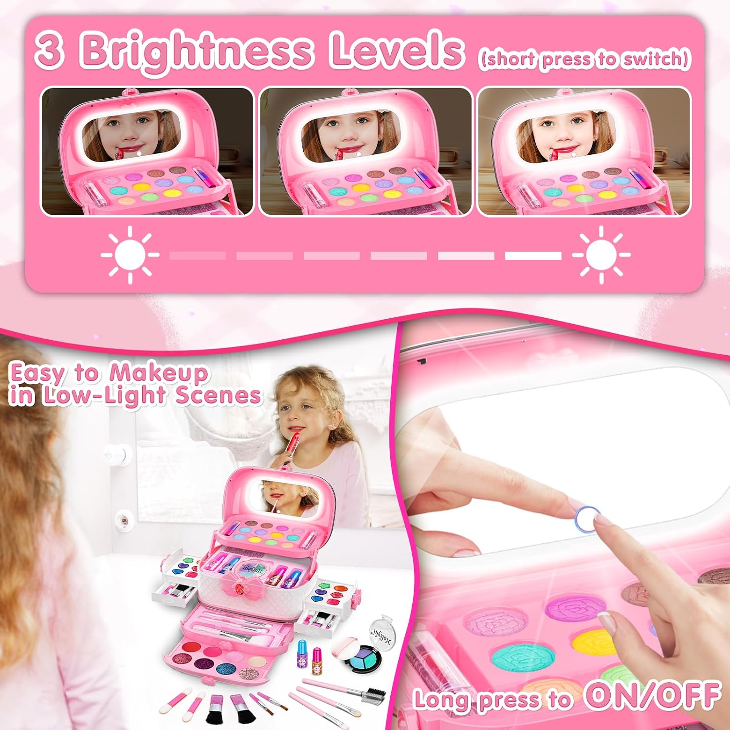 KIT DE MAQUILLAJE PARA NIÑAS HOLLYHI 58 PIEZAS CON ESPEJO ILUMINADO - 3