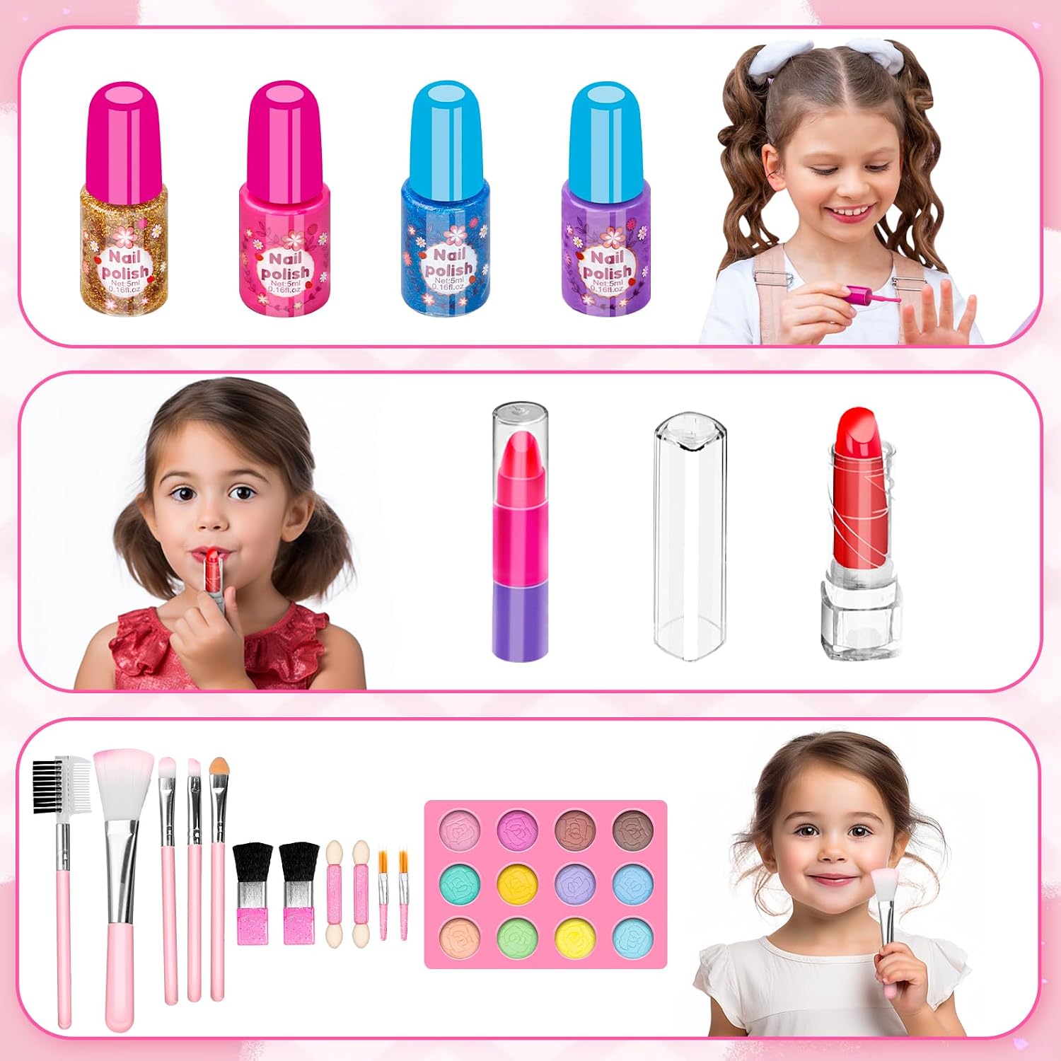 KIT DE MAQUILLAJE PARA NIÑAS HOLLYHI 58 PIEZAS CON ESPEJO ILUMINADO - 4