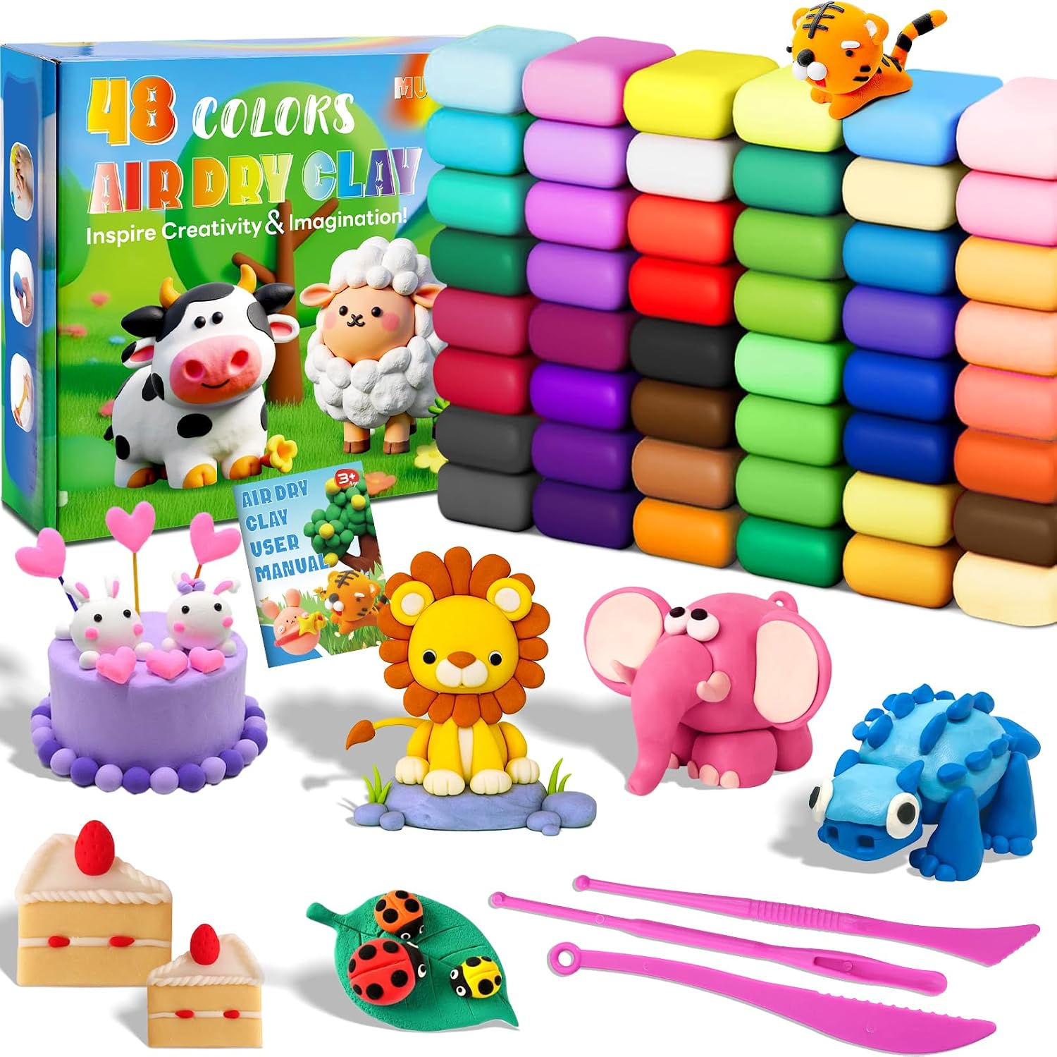 PLASTILINA PARA MODELAR MUSELUXE AIR DRY CLAY 48 COLORES CON HERRAMIENTAS - 1