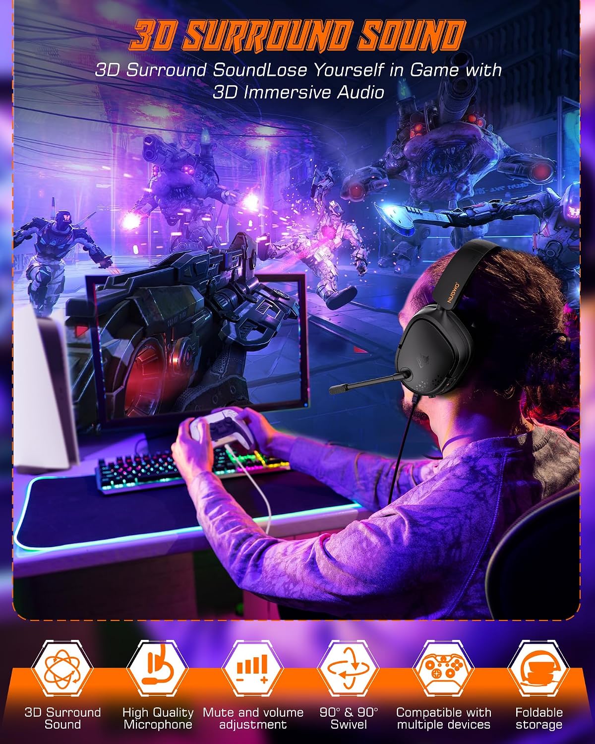 HEADSET GAMING NUBWO HG04L PARA PS5, PS4, XBOX SERIES X|S, SWITCH NEGRO - 2