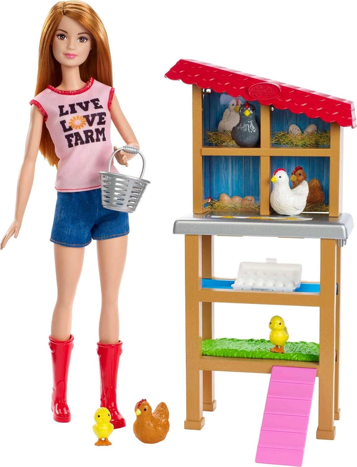 MUÑECA BARBIE GRANJERA PELIRROJA CON SET DE GALLINERO Y ACCESORIOS - 1