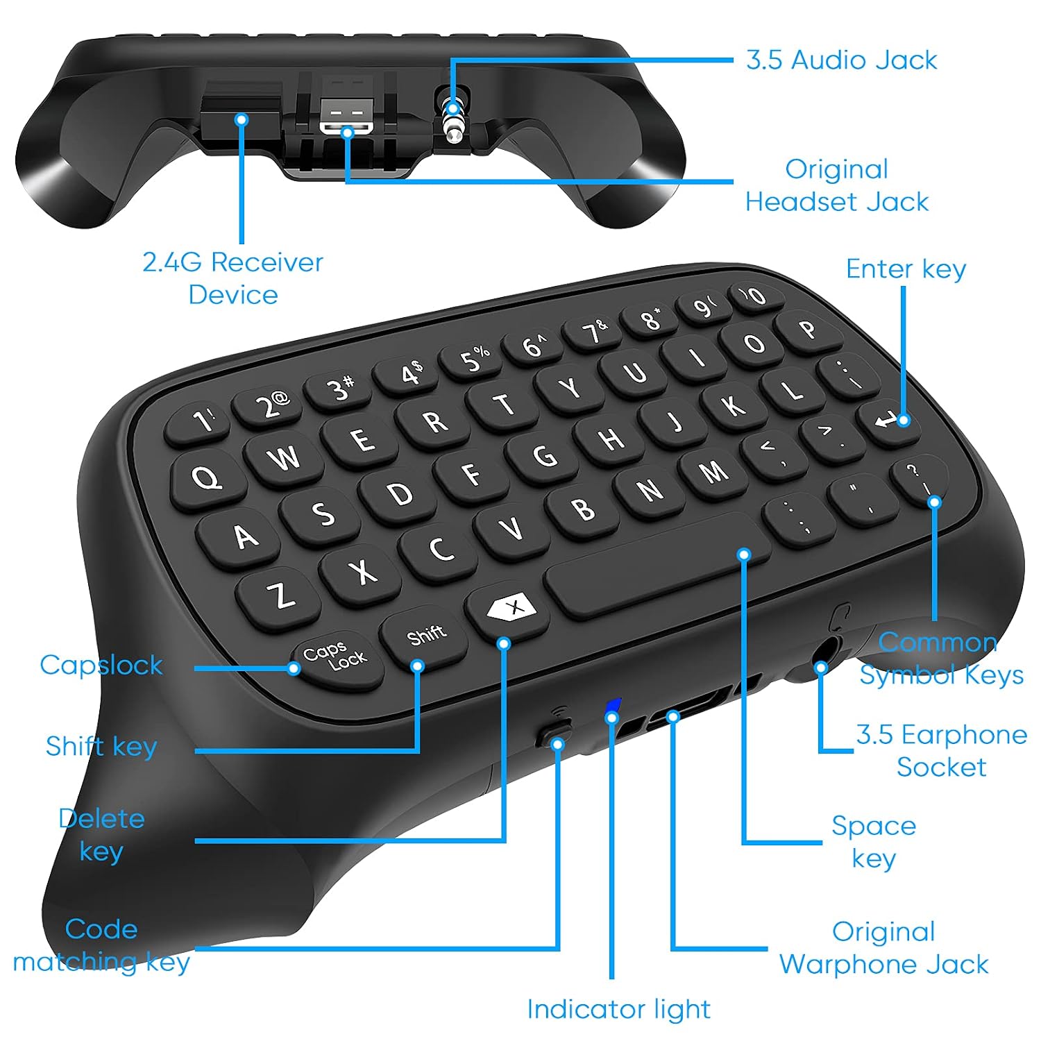 TECLADO FYOUNG PARA XBOX SERIES X/S CONTROLLER, QWERTY 2.4GHZ CON JACK DE AUDIO, NEGRO - 3