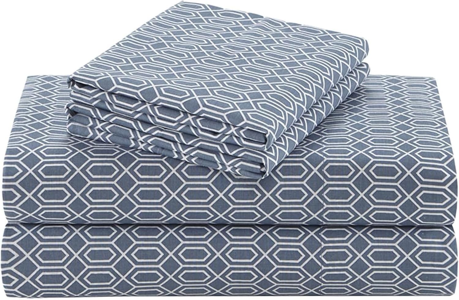JUEGO DE SÁBANAS COMFORT SPACES 100% ALGODÓN PERCALE KING AZUL DIAMANTE 4 PIEZAS - 1