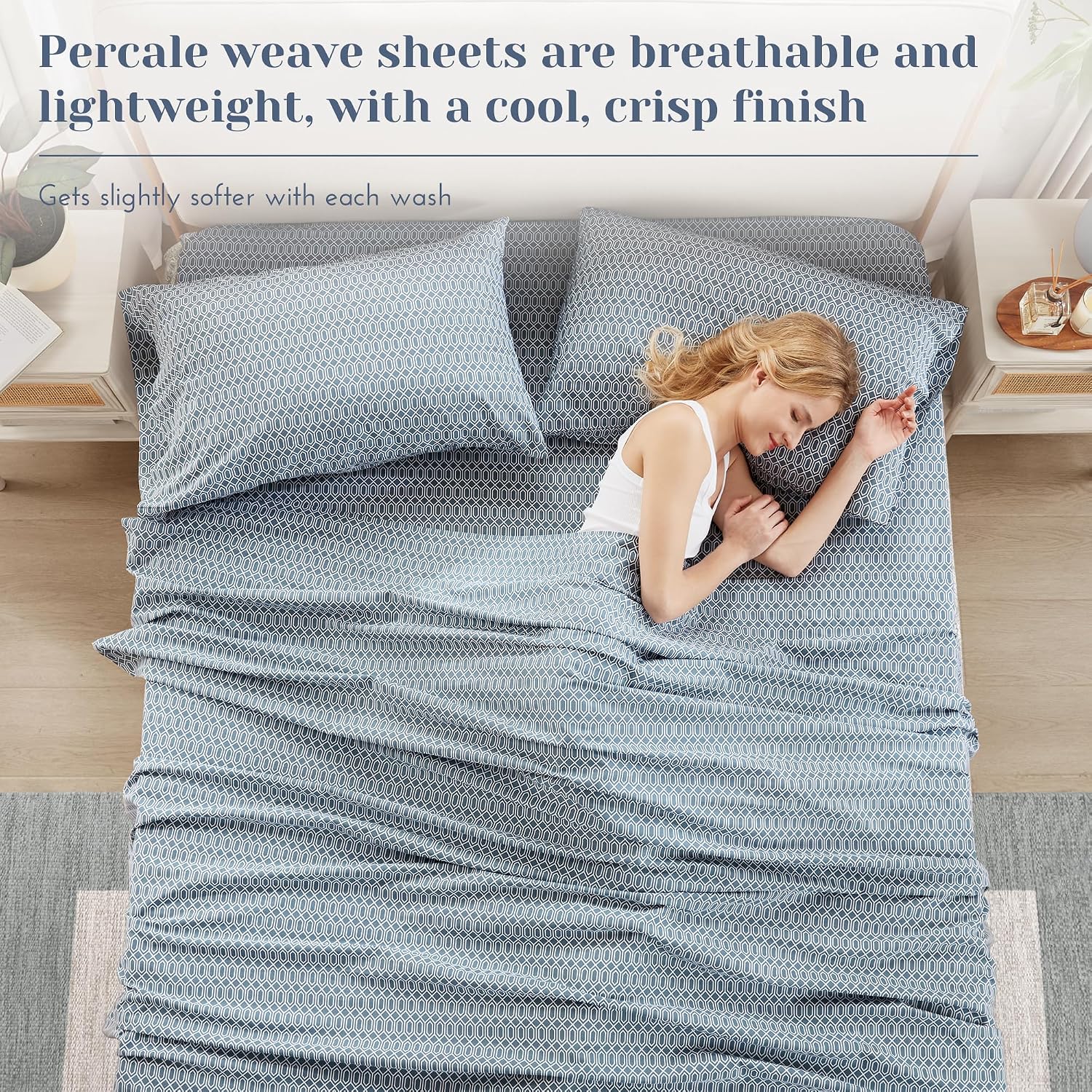 JUEGO DE SÁBANAS COMFORT SPACES 100% ALGODÓN PERCALE KING AZUL DIAMANTE 4 PIEZAS - 3