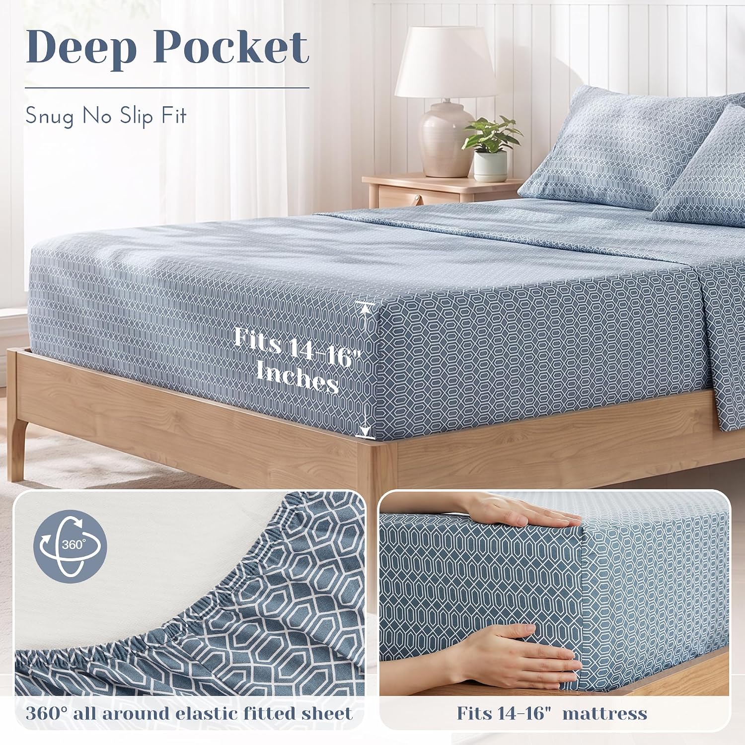 JUEGO DE SÁBANAS COMFORT SPACES 100% ALGODÓN PERCALE KING AZUL DIAMANTE 4 PIEZAS - 5