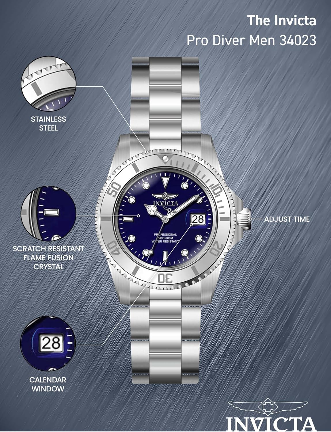 RELOJ INVICTA PRO DIVER 40MM ESFERA AZUL ACERO INOXIDABLE PLATEADO HOMBRE - 4