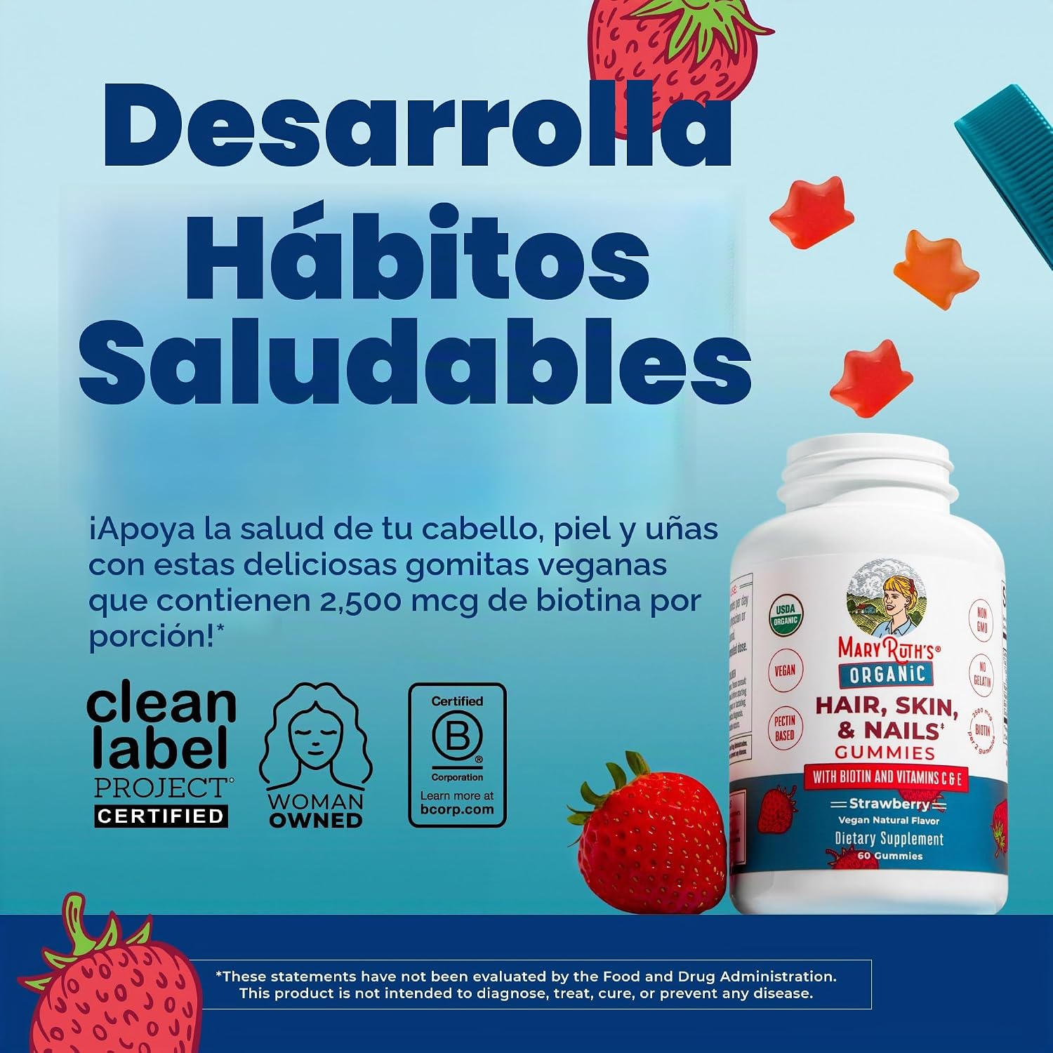 VITAMINAS MARYRUTH'S ORGÁNICAS PARA CABELLO, PIEL Y UÑAS, 60 GOMITAS, MAYORES DE 14 AÑOS - 2