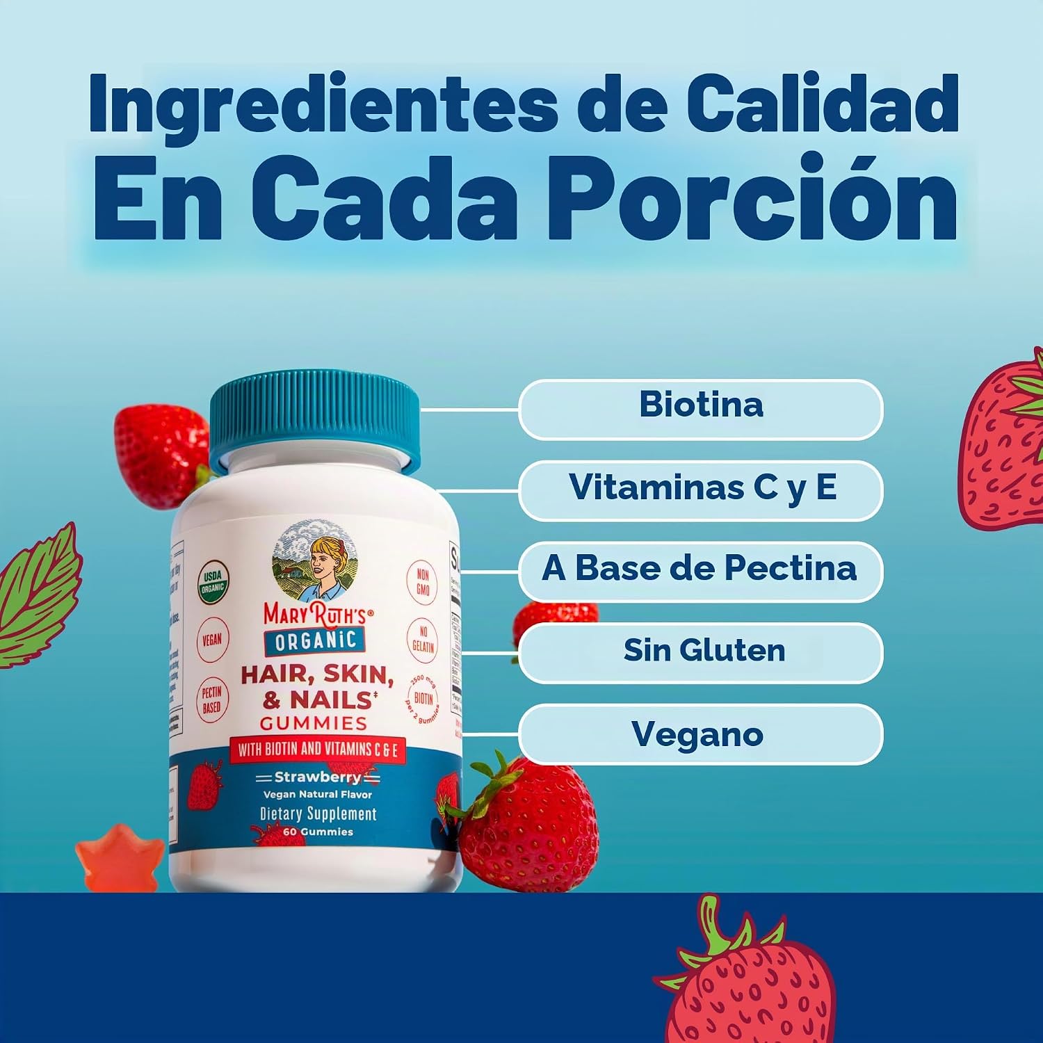VITAMINAS MARYRUTH'S ORGÁNICAS PARA CABELLO, PIEL Y UÑAS, 60 GOMITAS, MAYORES DE 14 AÑOS - 5