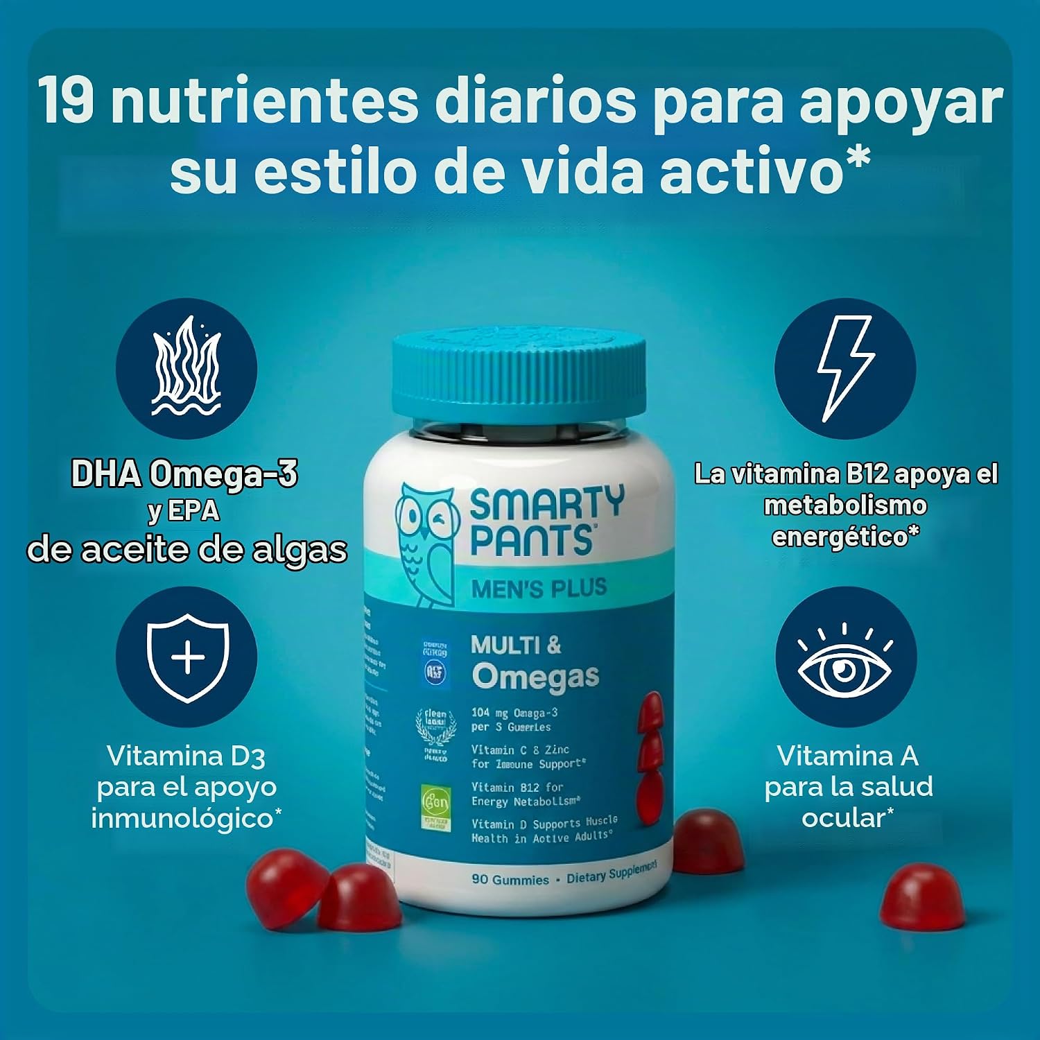 GOMITAS MULTIVITAMÍNICO SMARTYPANTS PARA HOMBRES CON VITAMINA D, C, OMEGA 3 Y ZINC, 90 UNIDADES - 2