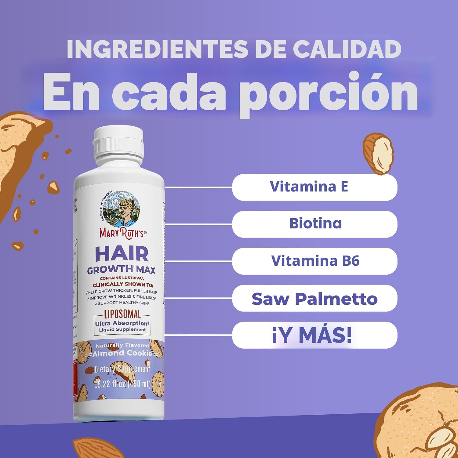 VITAMINA HAIR GROWTH MAX LIPOSOMAL BIOTINA 10000MCG MARYRUTH'S 15.22OZ - 5