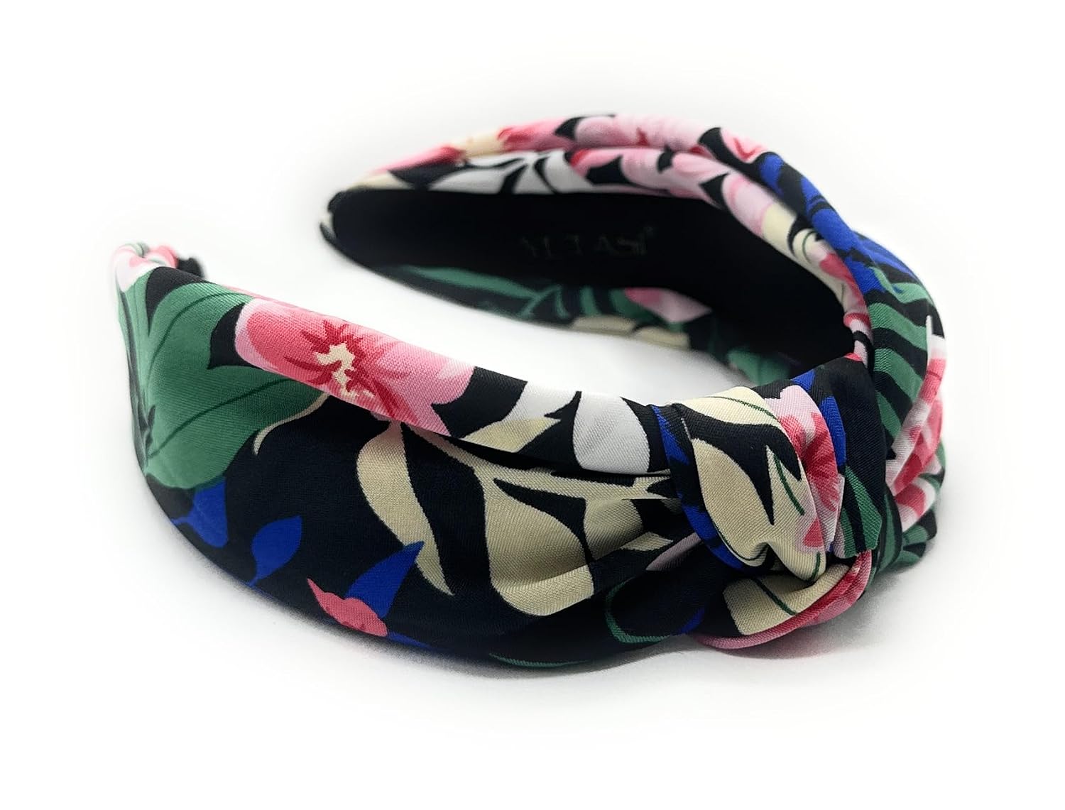 DIADEMA YETASI ESTAMPADO FLORAL NEGRO CON NUDO - 1