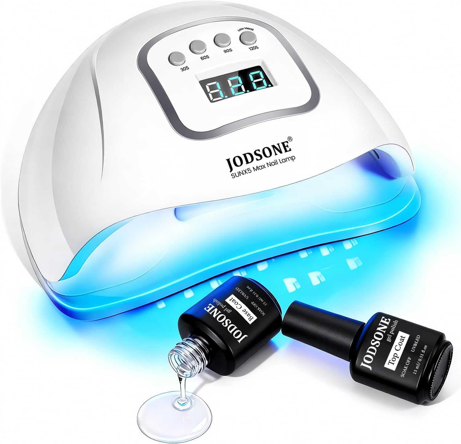 LÁMPARA UV LED JODSONE PARA UÑAS CON BASE COAT Y TOP COAT - 1